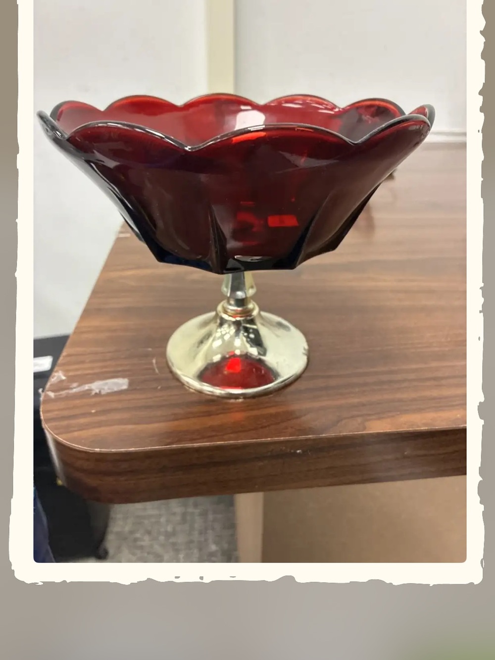 Red Glass Pedestal Dish by